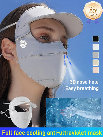 Full Face Ice Silk Sunscreen Mask Hat Set