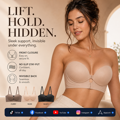 Invisible Strap Front Buckle Push Up Bra
