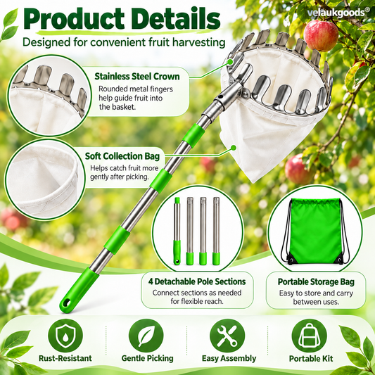 📢📢50% OFF !! ⏰Fruit Picker Head Basket – Durable Design, Easy Attach & Perfect for Reaching High Branches Without a Ladder 🌳