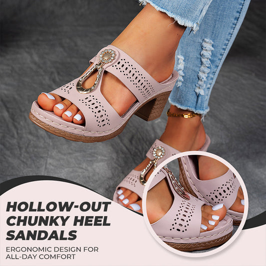 Women's Hollow-Out Chunky Heel Sandals