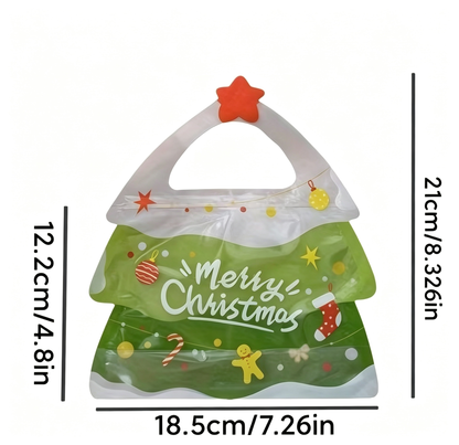 25pcs Christmas Tree Shaped Snack Bags with Handle