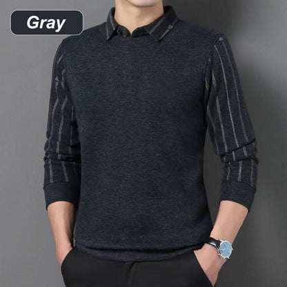 Men's Warm Long Sleeve Faux 2-Piece Shirt