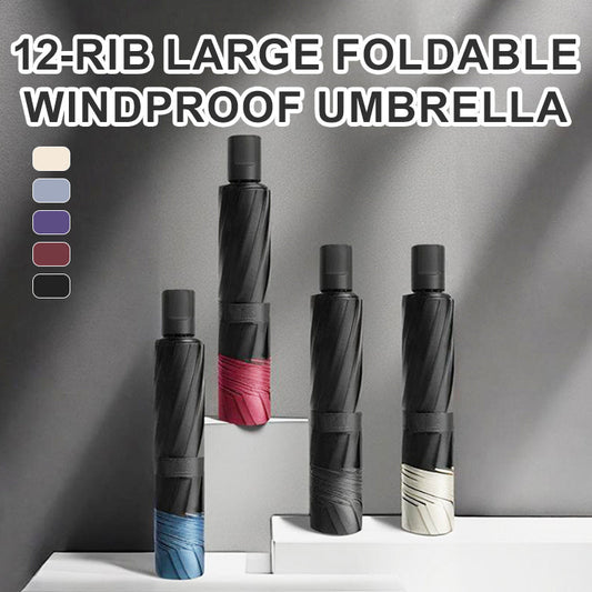 Large folding umbrella with 12 windproof rib