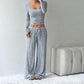 Striped Knit Slim Fit Top & Wide-Leg Pants Set