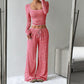 Striped Knit Slim Fit Top & Wide-Leg Pants Set