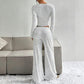 Striped Knit Slim Fit Top & Wide-Leg Pants Set