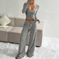 Striped Knit Slim Fit Top & Wide-Leg Pants Set
