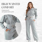 2-Piece Ribbed Knit Long Sleeve Crop Top Wide Leg Pants Matching Lounge Set Loungewear