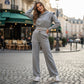 2-Piece Ribbed Knit Long Sleeve Crop Top Wide Leg Pants Matching Lounge Set Loungewear