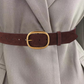 Women's Wide Faux Leather Belt with Round Buckle