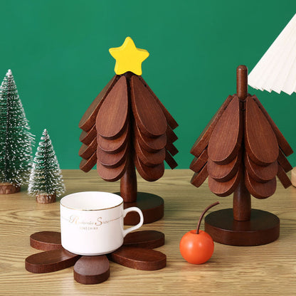 Foldable Wooden Tree-Shaped Trivet Set for Hot Dishes & Coasters