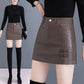 Women's Warm Faux Leather Fitted Short Skort