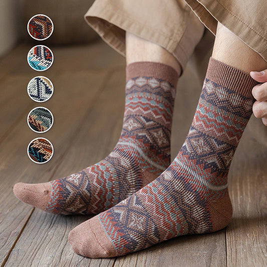 Vintage Knit Pattern Soft Durable Crew Socks