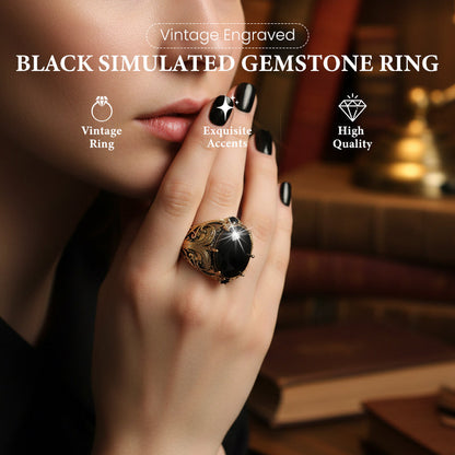 💍 Vintage Black Simulated Gemstone Ring | 2 Sets