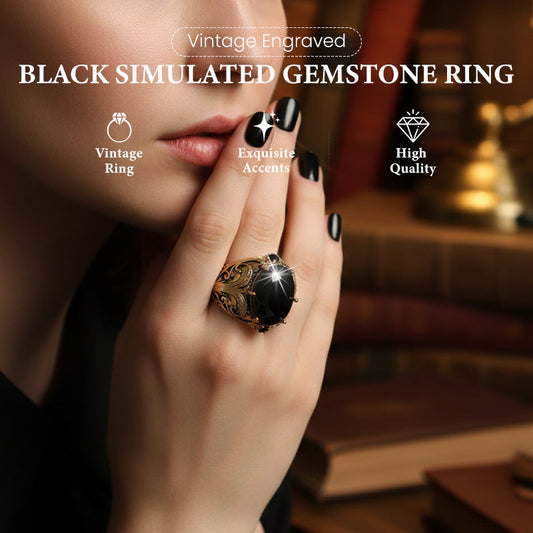 💍 Vintage Black Simulated Gemstone Ring | 2 Sets
