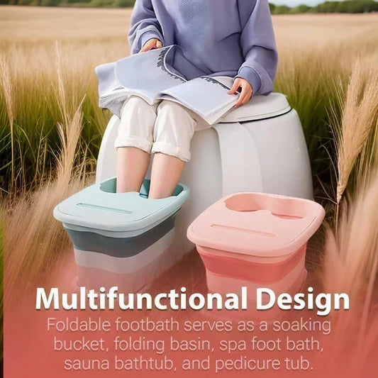 📢📢50% OFF !! ⏰Collapsible Foot Spa Basin with Lid | Portable Silicone Foot Soak Tub with Massage Rollers for Home Relaxation