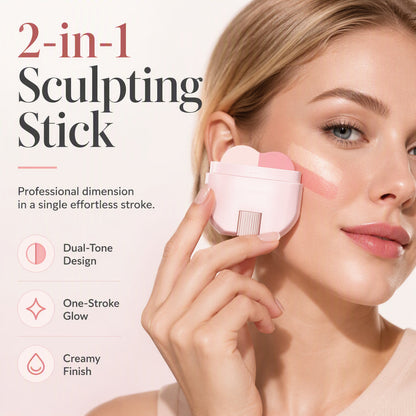 💄50% OFF NOW! 2‑in‑1 Long‑Lasting Highlighter & Blush Stick‑Dual‑Tone Creamy Sculpting Makeup Stick, One‑Stroke Glow Multi‑Use Face Makeup for Daily & Party Looks