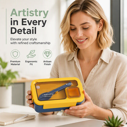 Portioned Microwave Lunch Box with Cutlery Storage