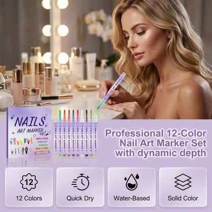 💅 Nail Art Marker Pens | 12-Color DIY Set