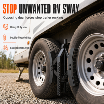 🚐 RV Wheel Stabilizer Set | Metal Tandem Chock