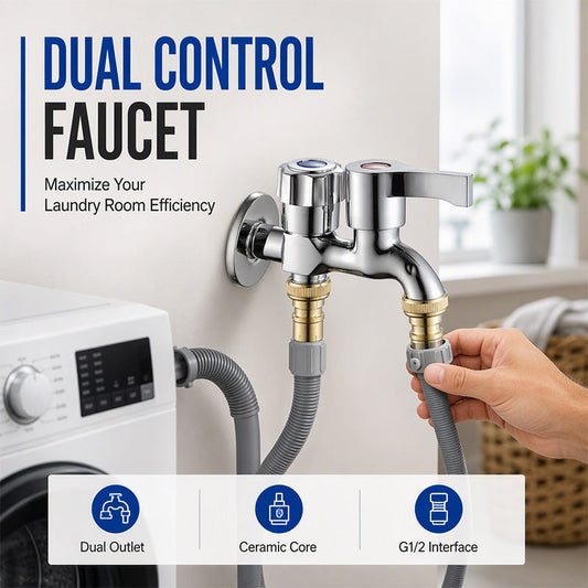 🚰 Dual-Outlet Laundry Faucet | Independent Controls