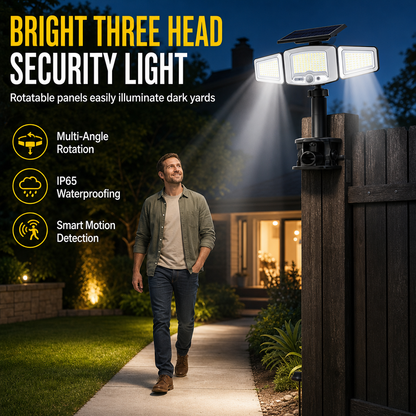 ☀️ Solar 3-Head Motion Sensor Light | IP65