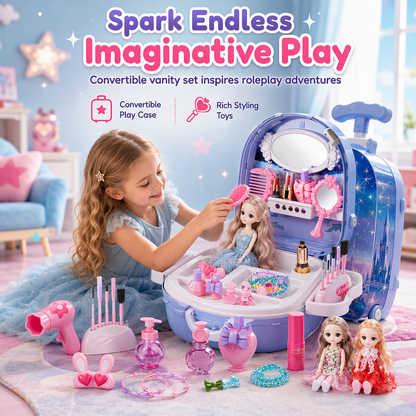Girls Vanity Toy Set with Dolls and Beauty Accessories