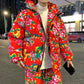 Large Flower Cotton-padded Hooded Jacket and Pants 2-piece Set