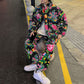 Large Flower Cotton-padded Hooded Jacket and Pants 2-piece Set