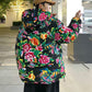 Large Flower Cotton-padded Hooded Jacket and Pants 2-piece Set