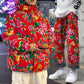 Large Flower Cotton-padded Hooded Jacket and Pants 2-piece Set