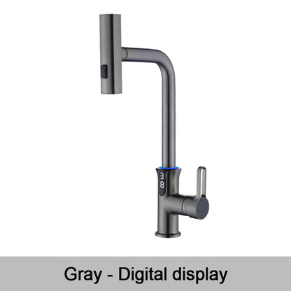 Multifunctional Pull Out Kitchen Sink Faucet with Digital Temperature Display